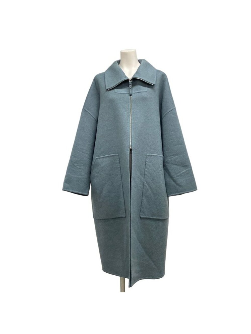 Hermes Coat M Blue Gray Zip Up Autumn Winter Cashmere 40